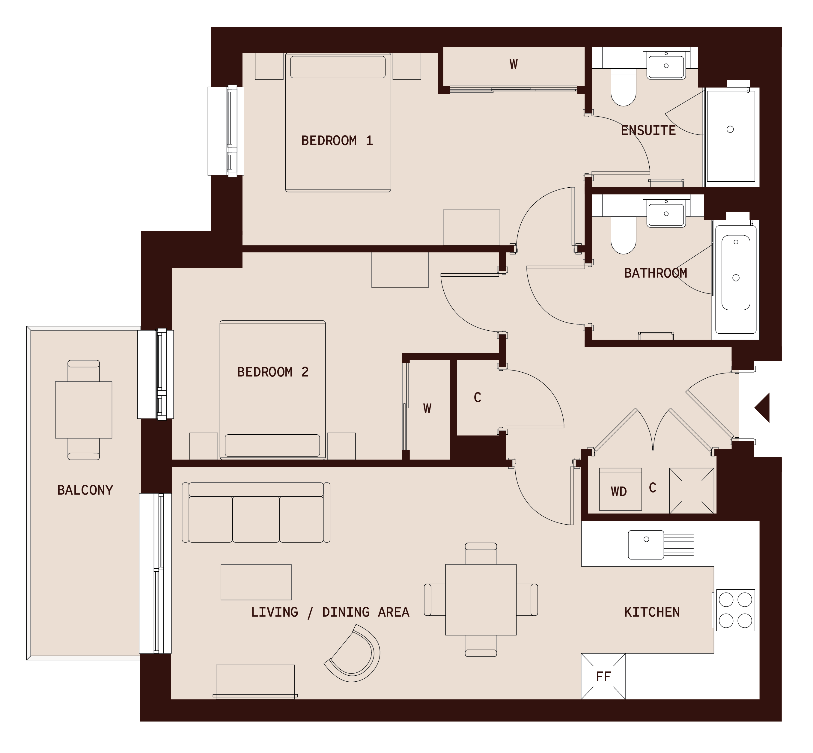 The Draper - 2 Bed - Floorplan